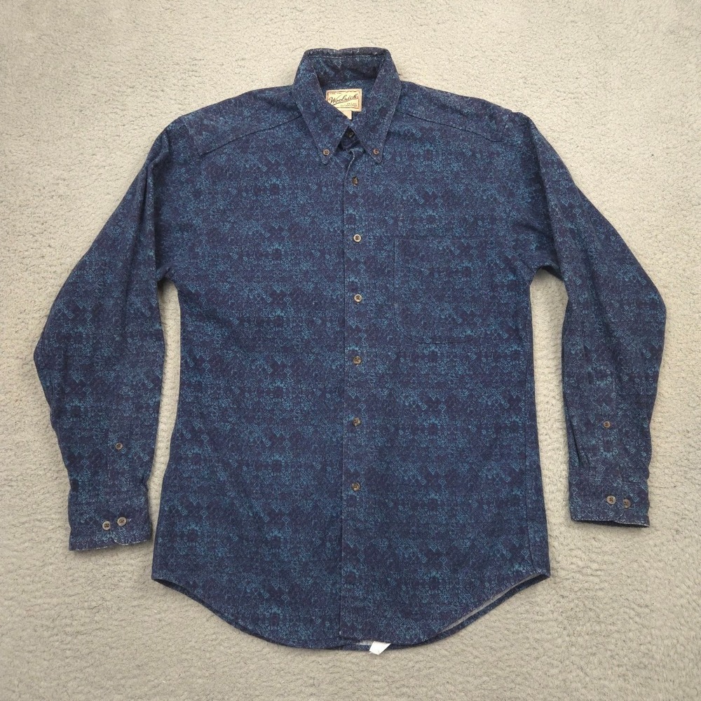 Vintage Woolrich Original Outdoorwear Mens M Blue Aztec Cotton‎ Shirt USA